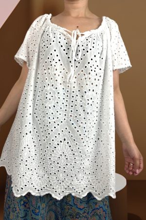 Κιπούρ βαμβακερή μπλούζα σε λευκό<br/><small class="dmm_sku">Κωδικός προϊόντος: 5163</small>