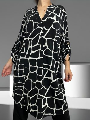 Μπλουζοφόρεμα με V<br/><small class="dmm_sku">Κωδικός προϊόντος: 7034-ασπρομαυρο</small>