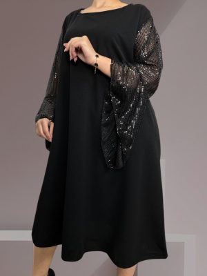 Μιντι φόρεμα με στραφταλιζέ μανίκια<br/><small class="dmm_sku">Κωδικός προϊόντος: 7210-μαυρο</small>