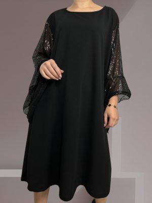 Μιντι φόρεμα με στραφταλιζέ μανίκια<br/><small class="dmm_sku">Κωδικός προϊόντος: 7210-μαυρο</small>