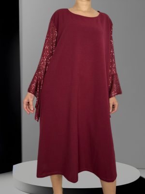 Μιντι φόρεμα με στραφταλιζέ μανίκια<br/><small class="dmm_sku">Κωδικός προϊόντος: 7210-μπορντο</small>