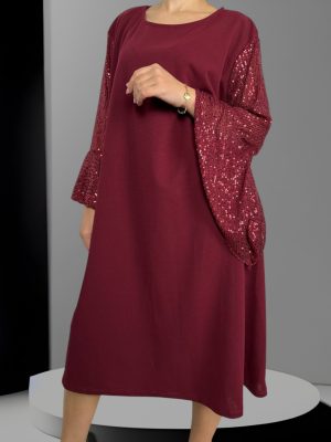 Μιντι φόρεμα με στραφταλιζέ μανίκια<br/><small class="dmm_sku">Κωδικός προϊόντος: 7210-μπορντο</small>