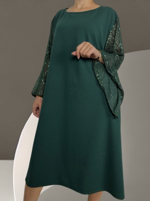 Μιντι φόρεμα με στραφταλιζέ μανίκια<br/><small class="dmm_sku">Κωδικός προϊόντος: 7210-πρασινο</small>