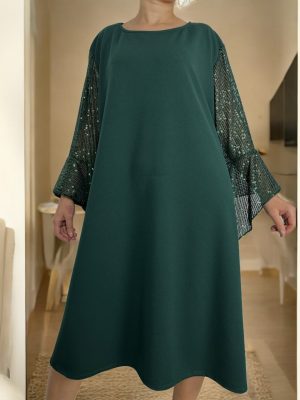 Μιντι φόρεμα με στραφταλιζέ μανίκια<br/><small class="dmm_sku">Κωδικός προϊόντος: 7210-πρασινο</small>