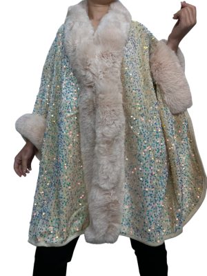 Κάπα με από παγιέτα με λεπτομέρειες απο συνθετική γούνα<br/><small class="dmm_sku">Κωδικός προϊόντος: 7216-ασπρο</small>