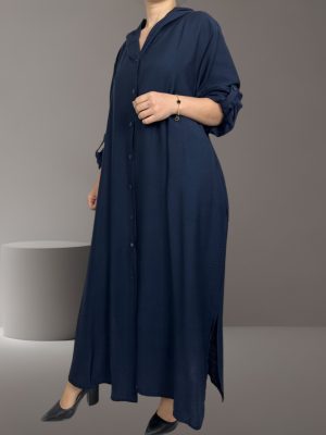 Μάξι  φόρεμα με τσέπες και κουκούλα<br/><small class="dmm_sku">Κωδικός προϊόντος: 7310-μπλε</small>