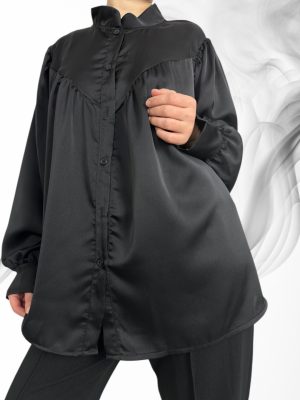 Γυναικείο σατέν πουκάμισο με γιακά<br/><small class="dmm_sku">Κωδικός προϊόντος: 7363-μαυρο</small>