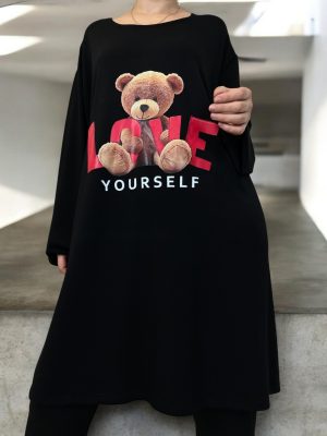 Ελαστική μπλούζα με στάμπα αρκούδι Love
