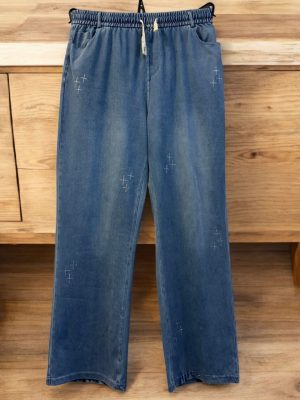 Τζιν παντελόνι σε ίσια γραμμή με στρας<br/><small class="dmm_sku">Κωδικός προϊόντος: 7549-μπλε</small>