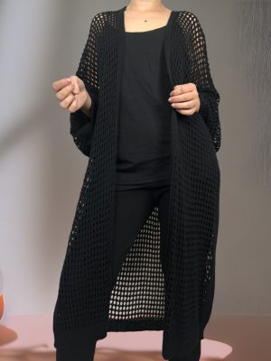 Μακριά πλεκτή ζακέτα δίχτυ<br/><small class="dmm_sku">Κωδικός προϊόντος: 7632-μαυρο</small>
