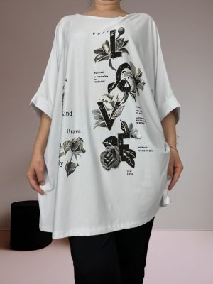 OverSize μπλουζοφόρεμα με λουλούδια<br/><small class="dmm_sku">Κωδικός προϊόντος: 7662-ασπρο</small>
