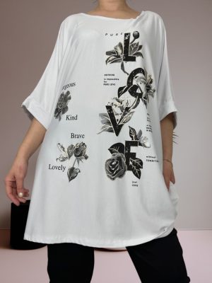 OverSize μπλουζοφόρεμα με λουλούδια<br/><small class="dmm_sku">Κωδικός προϊόντος: 7662-ασπρο</small>