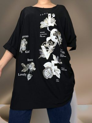 OverSize μπλουζοφόρεμα με λουλούδια<br/><small class="dmm_sku">Κωδικός προϊόντος: 7662-μαυρο</small>