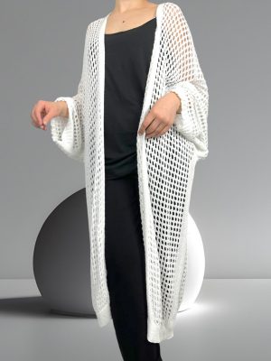 Μακριά πλεκτή ζακέτα δίχτυ<br/><small class="dmm_sku">Κωδικός προϊόντος: 7632-ασπρο</small>