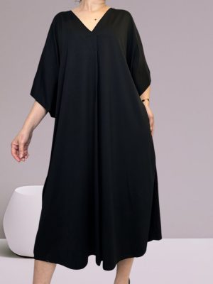 MIDI φόρεμα κοντομάνικο με V