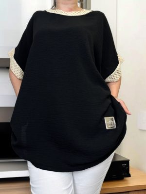 Mπλούζα με λεπτομέρεια στα μανίκια<br/><small class="dmm_sku">Κωδικός προϊόντος: 7842-μαυρο</small>