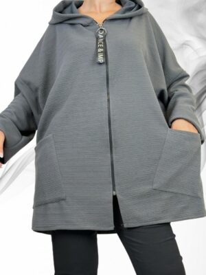 Oversized ζακέτα με κουκούλα & φερμουάρ<br/><small class="dmm_sku">Κωδικός προϊόντος: 8142-ανθρακι</small>