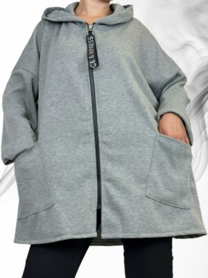Oversized ζακέτα με κουκούλα & φερμουάρ<br/><small class="dmm_sku">Κωδικός προϊόντος: 8142-γκρι</small>