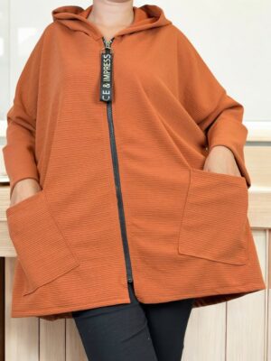 Oversized ζακέτα με κουκούλα & φερμουάρ<br/><small class="dmm_sku">Κωδικός προϊόντος: 8142-κεραμιδι</small>