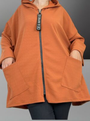Oversized ζακέτα με κουκούλα & φερμουάρ<br/><small class="dmm_sku">Κωδικός προϊόντος: 8142-κεραμιδι</small>