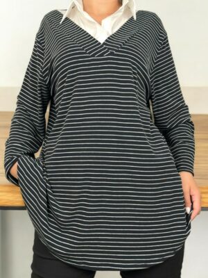 Μπλούζα με Chic Ενσωματωμένο Γιακά<br/><small class="dmm_sku">Κωδικός προϊόντος: 8174-ασπρομαυρο</small>