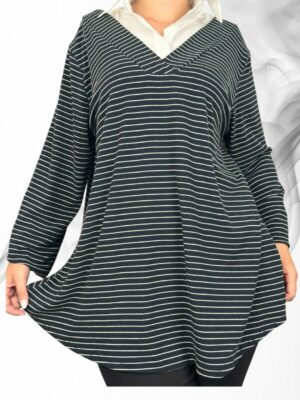Μπλούζα με Chic Ενσωματωμένο Γιακά<br/><small class="dmm_sku">Κωδικός προϊόντος: 8174-ασπρομαυρο</small>