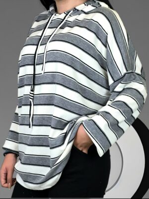 Ριγέ Knit Hoodie<br/><small class="dmm_sku">Κωδικός προϊόντος: 8196-γκρι</small>