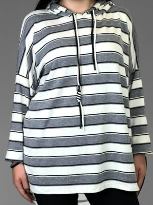 Ριγέ Knit Hoodie<br/><small class="dmm_sku">Κωδικός προϊόντος: 8196-γκρι</small>