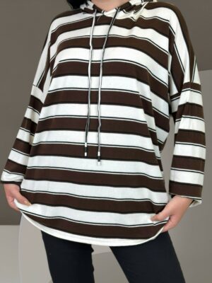 Ριγέ Knit Hoodie<br/><small class="dmm_sku">Κωδικός προϊόντος: 8196-καφε</small>