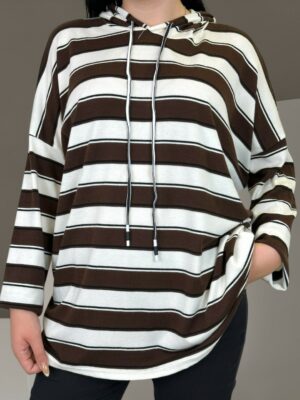 Ριγέ Knit Hoodie<br/><small class="dmm_sku">Κωδικός προϊόντος: 8196-καφε</small>