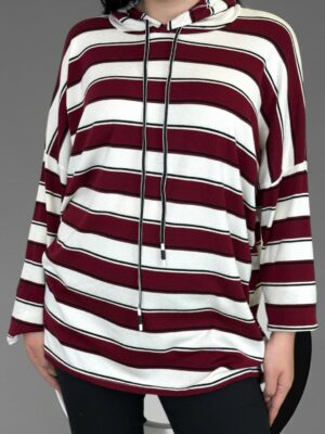 Ριγέ Knit Hoodie<br/><small class="dmm_sku">Κωδικός προϊόντος: 8196-μπορντο</small>