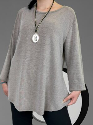 Λεπτή Knit Μπλούζα με Αξεσουάρ Κολιέ<br/><small class="dmm_sku">Κωδικός προϊόντος: 8197-γκρι</small>