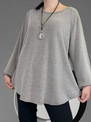 Λεπτή Knit Μπλούζα με Αξεσουάρ Κολιέ<br/><small class="dmm_sku">Κωδικός προϊόντος: 8197-γκρι</small>