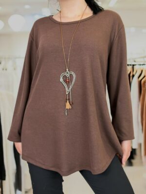 Λεπτή Knit Μπλούζα με Αξεσουάρ Κολιέ<br/><small class="dmm_sku">Κωδικός προϊόντος: 8197-καφε</small>