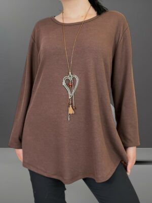 Λεπτή Knit Μπλούζα με Αξεσουάρ Κολιέ<br/><small class="dmm_sku">Κωδικός προϊόντος: 8197-καφε</small>