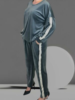 Velvet Athleisure Set με Ρίγα στο Πλάι<br/><small class="dmm_sku">Κωδικός προϊόντος: 8203-γκρι</small>