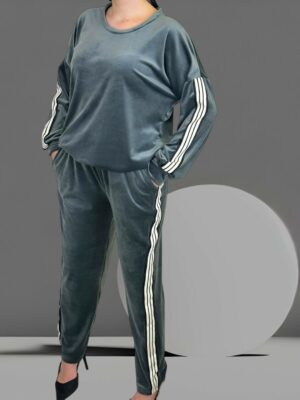 Velvet Athleisure Set με Ρίγα στο Πλάι<br/><small class="dmm_sku">Κωδικός προϊόντος: 8203-γκρι</small>