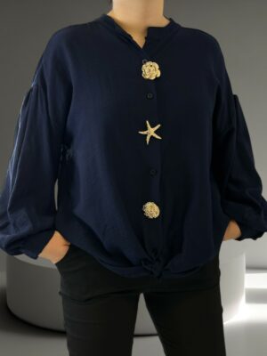 Πουκάμισο με χρυσό glamorous στοιχείο<br/><small class="dmm_sku">Κωδικός προϊόντος: 8217-μπλε</small>
