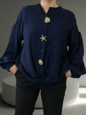 Πουκάμισο με χρυσό glamorous στοιχείο<br/><small class="dmm_sku">Κωδικός προϊόντος: 8217-μπλε</small>
