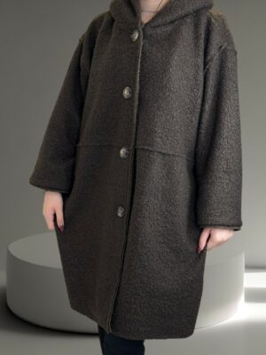 Γυναικείο παλτό μακρύ χνουδωτό με κουκούλα