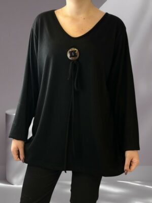 Casual μπλούζα με ξύλινο διακοσμητικό