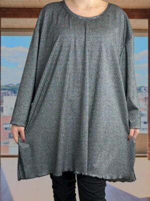 Must-have γκρι Lurex μπλουζοφόρεμα με ριγέ λεπτομέρειες<br/><small class="dmm_sku">Κωδικός προϊόντος: 8251-ριγα</small>