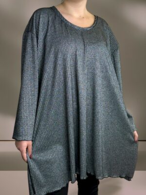 Must-have γκρι Lurex μπλουζοφόρεμα με ριγέ λεπτομέρειες<br/><small class="dmm_sku">Κωδικός προϊόντος: 8251-ριγα</small>