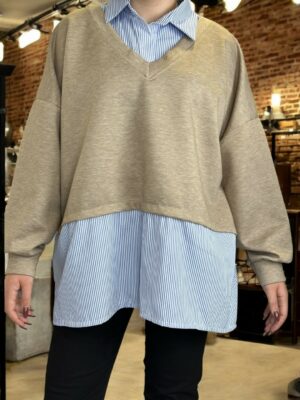 Viral μπλούζα 2 σε 1 με πουκάμισο<br/><small class="dmm_sku">Κωδικός προϊόντος: 8252-μπεζ</small>