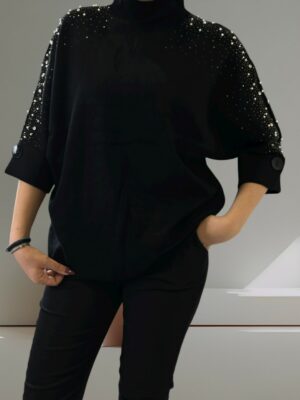 Fashion μπλούζα με στρας & στυλάτα μανίκια