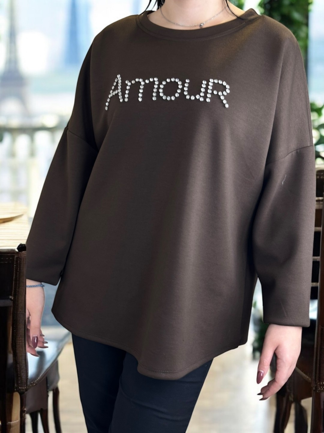 Άνετη μπλούζα σε baby φούτερ ύφασμα Άνετη μπλούζα σε baby φούτερ ύφασμα