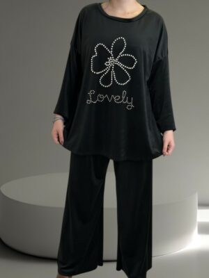 Σετ φόρμας βελούδινη με πέρλες “Lovely”<br/><small class="dmm_sku">Κωδικός προϊόντος: 8268-μαυρο</small>
