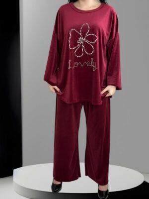 Σετ φόρμας βελούδινη με πέρλες “Lovely”<br/><small class="dmm_sku">Κωδικός προϊόντος: 8268-μπορντο</small>