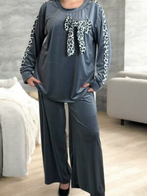 Cozy βελούδινο σετ με κορδέλα για stylish εμφανίσεις<br/><small class="dmm_sku">Κωδικός προϊόντος: 8278-γκρι</small>