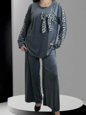 Cozy βελούδινο σετ με κορδέλα για stylish εμφανίσεις<br/><small class="dmm_sku">Κωδικός προϊόντος: 8278-γκρι</small>